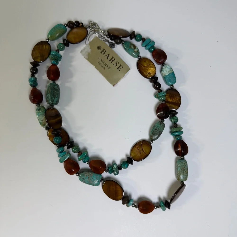 Studio Barse Two Strand Silver Plated Genuine Turquoise and Amber Necklace NWT